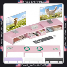 Dual Monitor Stand Riser with Drawer for Office Desk, Pink picture