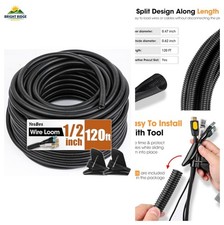 120 FT Split Wire Loom 1/2 Inch Black Tubing for Cable Protection Indoor Outdoor picture