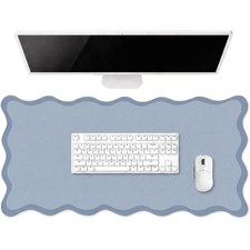 Hahafelt Large Scalloped Desk Mat Pad, Dusty Blue, 31.5 x 15.8 Inches picture