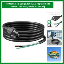 Reliable 12 AWG 20A Power Cord - 20 Feet with NEMA 5-20P and Pre-Stripped Ends picture