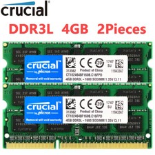 Crucial 8GB Kit 2 x 4GB DDR3L 1600MHz PC3L-12800 Laptop RAM Sodimm Memory 1.35V picture